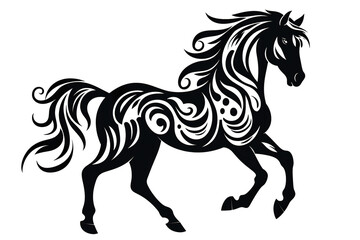 Horse black line stencil isolated on white background PNG