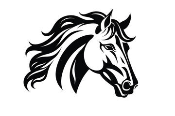 Fototapeta na wymiar Horse black line stencil isolated on white background PNG
