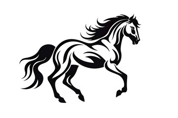 Obraz premium Horse black line stencil isolated on white background PNG