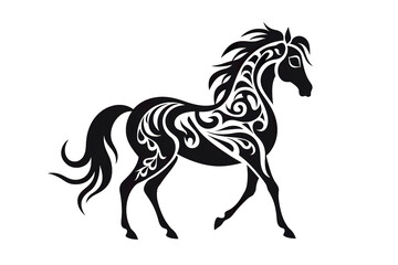 Naklejka na ściany i meble Horse black line stencil isolated on white background PNG
