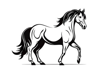 Obraz premium Horse black line stencil isolated on white background PNG