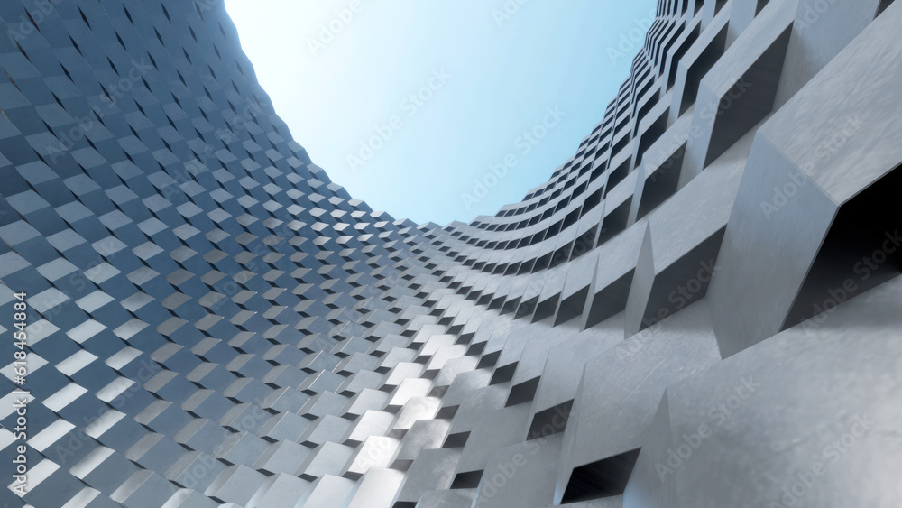 Poster abstract modern architecture with wavy facade, 3d rendering.