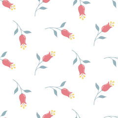 Fototapeta na wymiar Seamless pattern of hand drawn of doodle flowers on isolated background. Design for festive occasions, greeting cards, home and nursery decor, wrapping paper, scrapbooking, paper crafts.