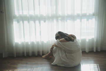 panic attacks alone young girl sad fear stressful depressed emotional.crying use hand cover face...