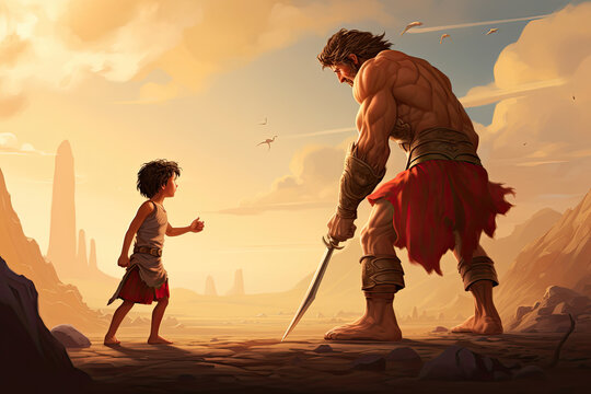 David and Goliath Bible story religious tale Christian, generated ai