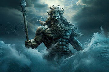 Poseidon God of the Sea illustration mythical, generated ai
