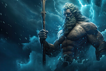 Poseidon God of the Sea illustration mythical, generated ai