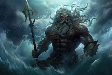 Poseidon God of the Sea illustration mythical, generated ai