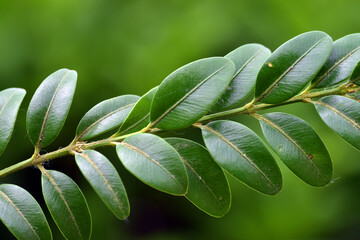 Detail of a branch and leaves of the boxwood (Buxus sempervirens)
