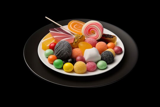 marvelous colorful sweets on a plate, illustration, generative ai