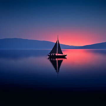 Tranquil scene of a sailboat cruising across the water