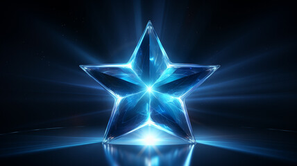 blauer Stern mit Lichteffekten auf dunklem Hintergrund. Querformat. Generative Ai.