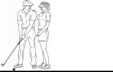 Fototapeta na wymiar A Woman Golf Coach Guides a Man to Golfing Excellence, 
