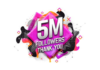 5 million followers. Poster for social network and followers. Vector template for your design.