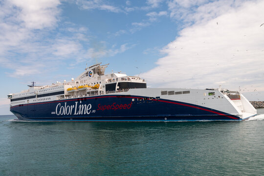 The Color Line Super Speed 2 leaving the port of Hirtshals Denmark for Larvik Norway.