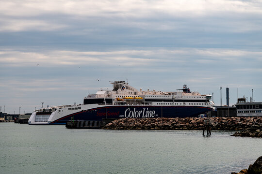 The Color Line Super Speed 2 leaving the port of Hirtshals Denmark for Larvik Norway.