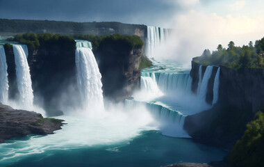 Naklejka premium A beautiful nature water fall, Generative AI Illustration.