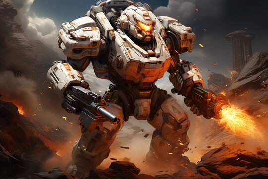 mecha robot anime on apocalyptic background