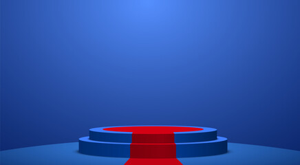 blue podium with sale text background in the blue room