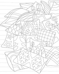 Decorative pillows. Coloring book for adults.