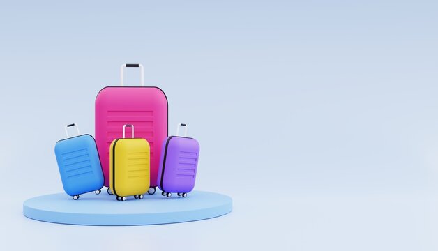 Suitcase containing travel essentials, multicolored, 3D rendering.