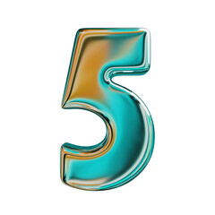 Blue Holographic Number 5. Realistic 3D Render. Cut Out.