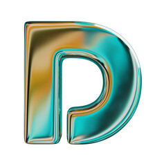 Blue Holographic Letter D. Realistic 3D Render. Cut Out.