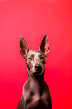 Cute dog of the xoloitzcuintle breed is posing in studio