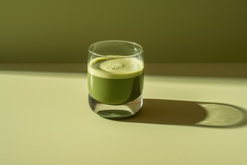 glass of Green matcha tea drink with shadow, AI Generated