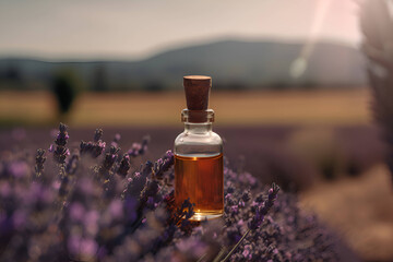 Lavender essential oil in a flower field, Generative AI 3