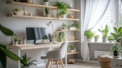 Inspiring office interior design Scandinavian style Office featuring Natural light architecture. Generative AI AIG 31.