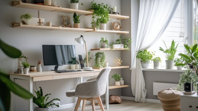 Inspiring office interior design Scandinavian style Office featuring Natural light architecture. Generative AI AIG 31.