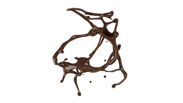 Beautiful Chocolate Explosion in Slow Motion. Tea, Coffee. Abstract 3d Animation with Alpha Matte.

