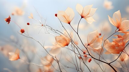 In-camera multiple exposure photography of yellow shaded florals and leaves, creating an ethereal and layered composition. (Generative AI)