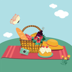 basket with easter eggs, picnic times