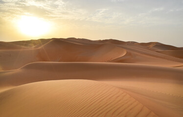 Fototapeta na wymiar Sand Dunes in the Desert outside Abu Dhabi at Sunset - Empty Quarter, United Arab Emirates