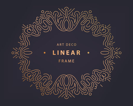 Vector art deco, nouveau frame, adges, abstract design template for luxury products. Linear ornament composition, vintage. Use for packaging, branding, decoration, etc.
