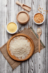 Set of natural gluten free porridges for gluten free diet. Plant-based movement, eco-friendly production, climate friendly eating concept