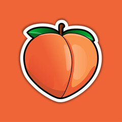 peach icon vector. peach logo with outline design for emoji sticker and printing in 3d style. Peach fruit flat icon.