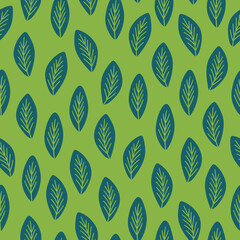 Floral seamless pattern with leaves on green background. Vector illustration
