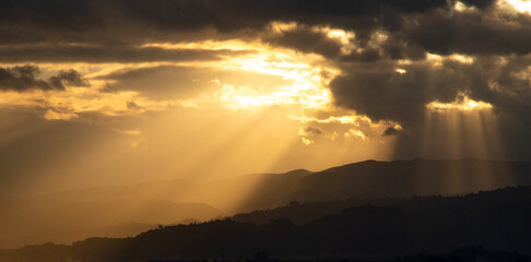 Dramatic Rays of Sunlight before Sunset in the Zambales Mountains of Luzon, Philippines