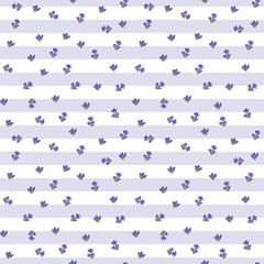 Fototapeta na wymiar Seamless pattern with small lavend flowers and stripes. Violet floral background, Vector illustration. Holiday wrapping paper, Provence wedding style, Wallpaper, banner, Postcard, Design template. 