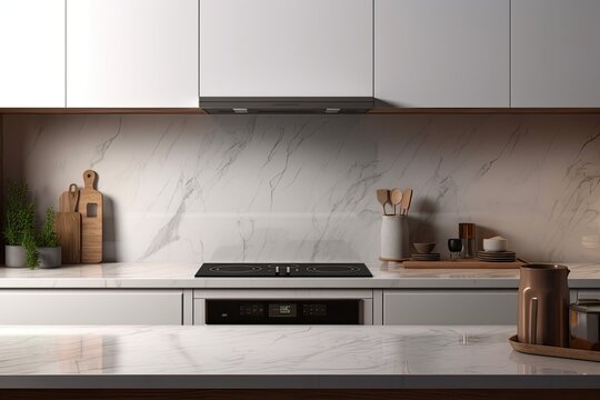 For a mockup, a contemporary kitchen worktop and an electric induction stove. Generative AI