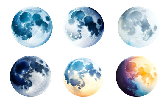 Watercolour moon set. Generative Ai