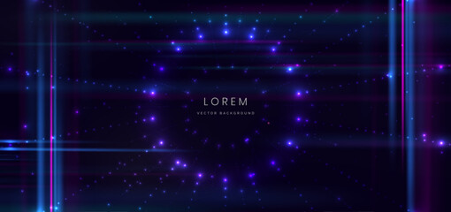 Obraz premium Abstract technology futuristic glowing dot with high-speed effect on dark blue background.