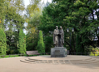 Russia, Kirov region, Kirov, August 18, 2021: Monument to Peter and Fevronia Muromsky in the Alexander Garden
