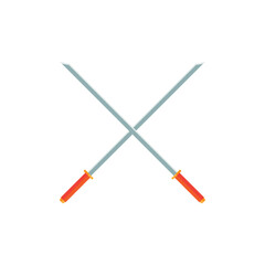 Cartoon game sword on transparent background. Crossed Knight Sword Ancient Weapon Cartoon Design