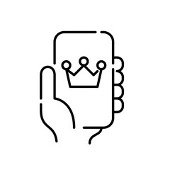 Premium membership on an app. Crown on smartphone. Pixel perfect, editable stroke icon