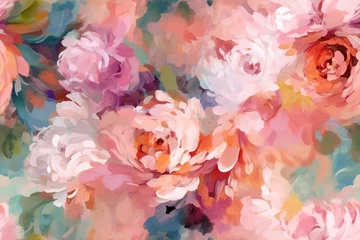 Fototapeten fond illustré floral AI, aspect peinture de fleurs et pétales abstrait en arrière-plan coloré et doux © nyothep