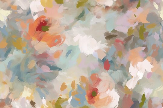 fond illustr&eacute; floral AI, aspect peinture de fleurs et p&eacute;tales abstrait en arri&egrave;re-plan color&eacute; et doux